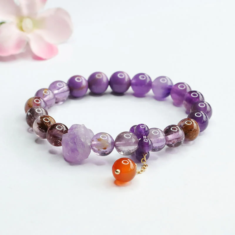 Braccialetto di consapevolezza spirituale con pietra preziosa fantasma viola ametista naturale Buddha Stones - Image 2