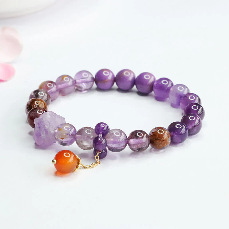 Braccialetto di consapevolezza spirituale con pietra preziosa fantasma viola ametista naturale Buddha Stones - Image 3
