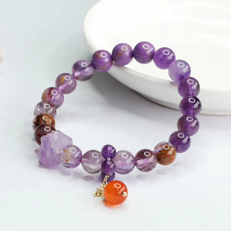 Braccialetto di consapevolezza spirituale con pietra preziosa fantasma viola ametista naturale Buddha Stones - Image 4