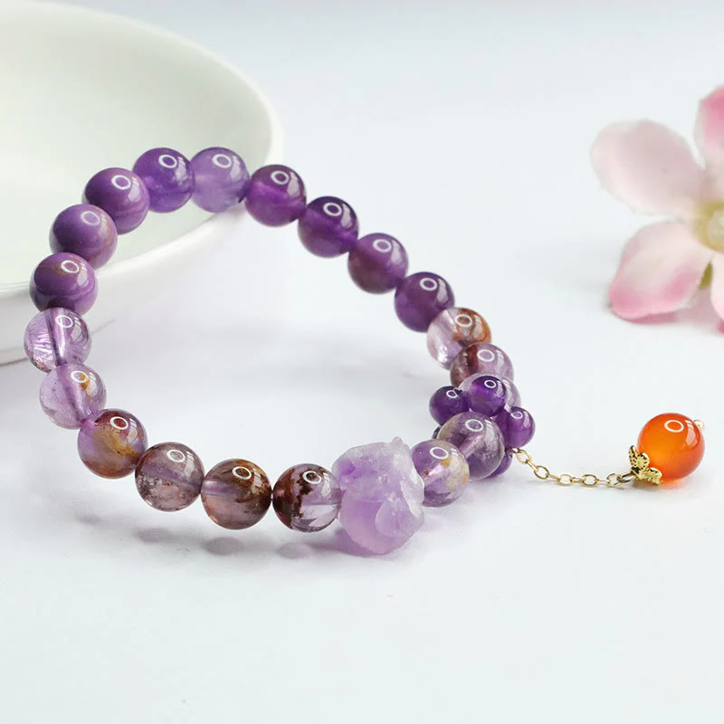 Braccialetto di consapevolezza spirituale con pietra preziosa fantasma viola ametista naturale Buddha Stones - Image 5
