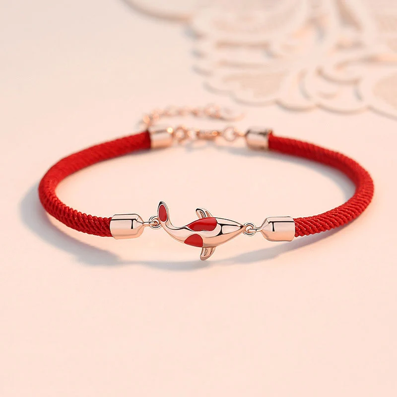 Braccialetto di coppia a catena intrecciata con pesce koi, fortuna e ricchezza, Buddha Stones