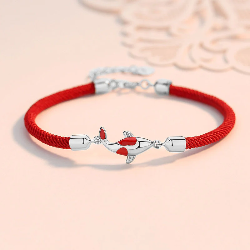 Braccialetto di coppia a catena intrecciata con pesce koi, fortuna e ricchezza, Buddha Stones - Image 3