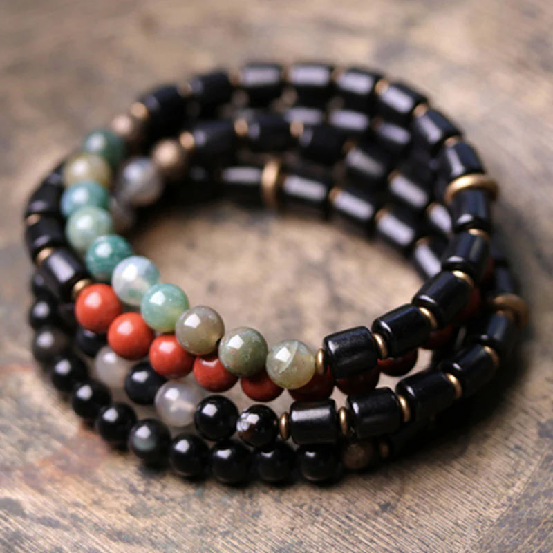 Braccialetto di coppia di pace in rame con Buddha Stones, legno di ebano, diaspro rosso, agata muschiata e cristallo - Image 3