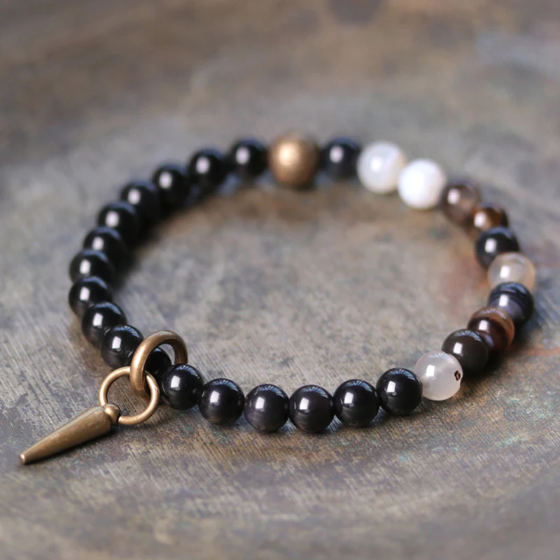 Braccialetto di coppia in cristallo di rame, ossidiana nera, sodalite e pietre Buddha Stones - Image 15