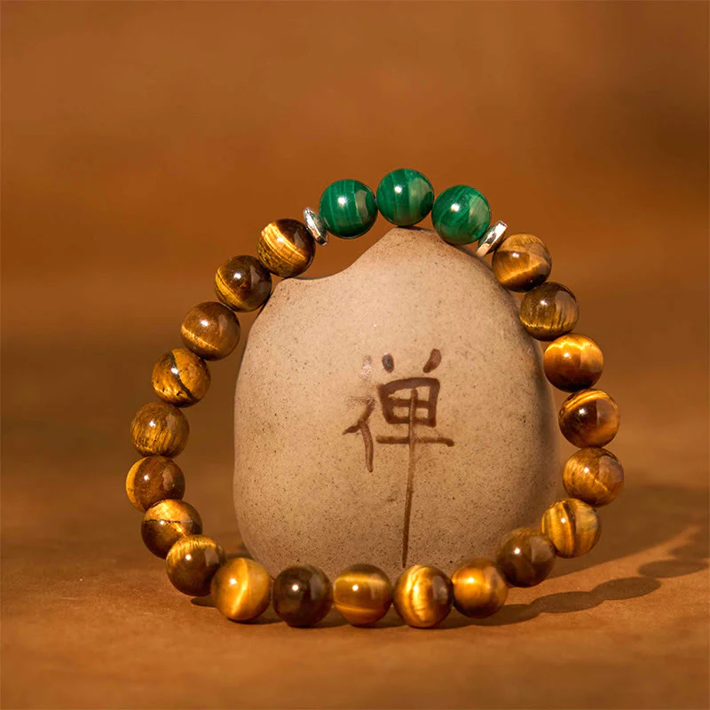 Braccialetto di coraggio con occhio di tigre verde e pietre Buddha Stones - Image 2