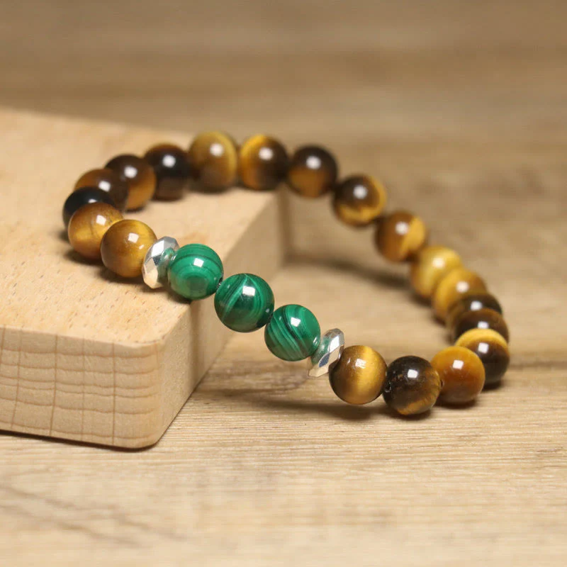 Braccialetto di coraggio con occhio di tigre verde e pietre Buddha Stones - Image 5