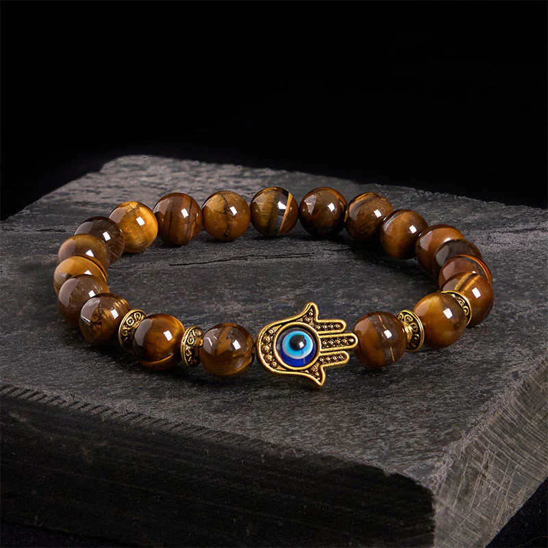 Braccialetto di coraggio con perline di occhio di tigre e pietre Buddha Stones