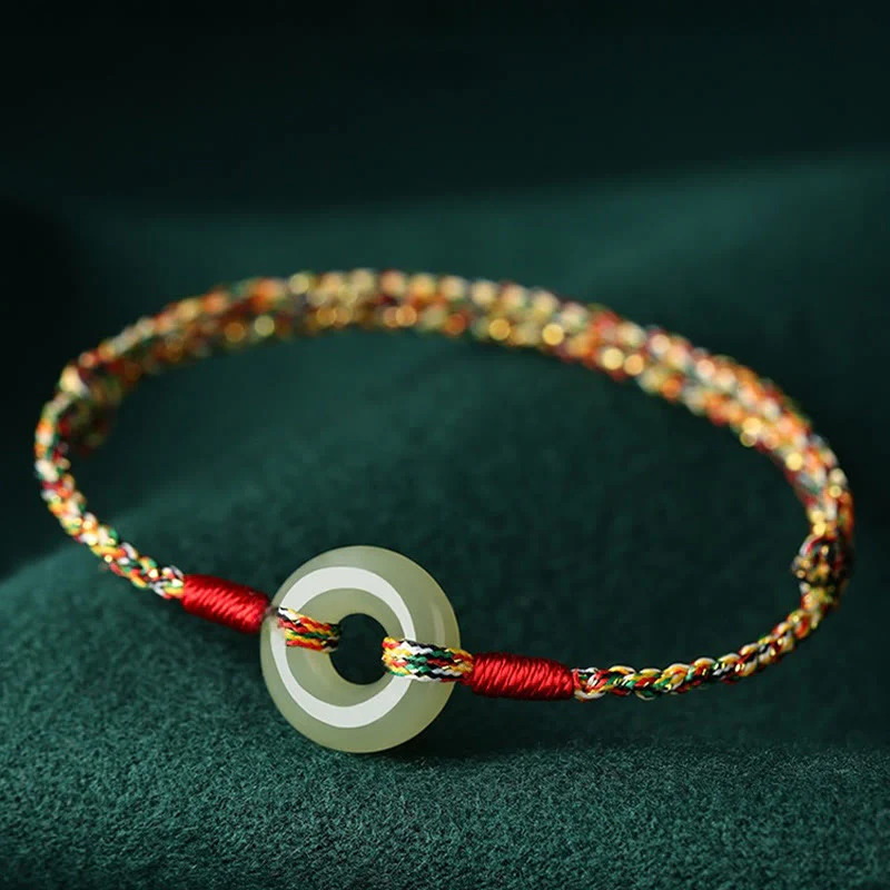 Braccialetto di corda colorata con fibbia di pace in giada e Buddha Stones fatto a mano