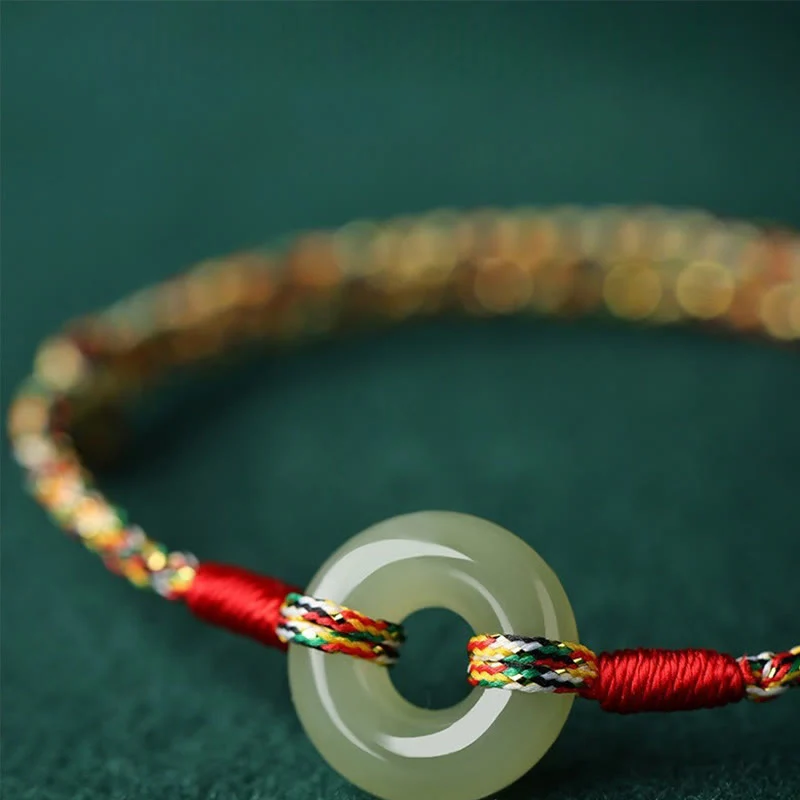 Braccialetto di corda colorata con fibbia di pace in giada e Buddha Stones fatto a mano - Image 4