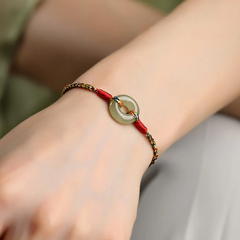 Braccialetto di corda colorata con fibbia di pace in giada e Buddha Stones fatto a mano - Image 5