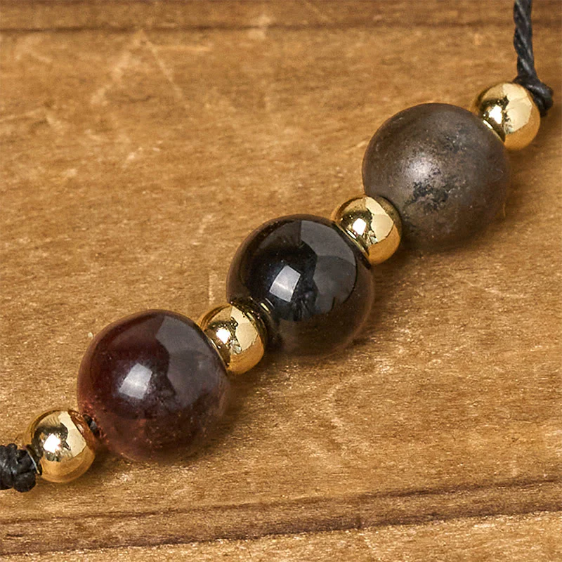 Braccialetto di corda con carta di protezione in pirite, tormalina nera, occhio di tigre Buddha Stones - Image 15