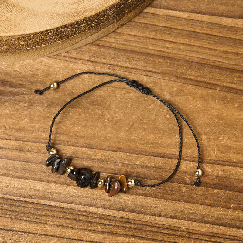 Braccialetto di corda con carta di protezione in pirite, tormalina nera, occhio di tigre Buddha Stones - Image 4