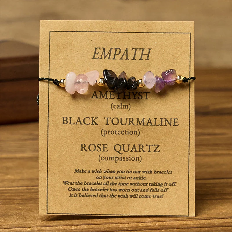 Braccialetto di corda con carta empatica, Buddha Stones, ametista, tormalina nera, quarzo rosa - Image 2