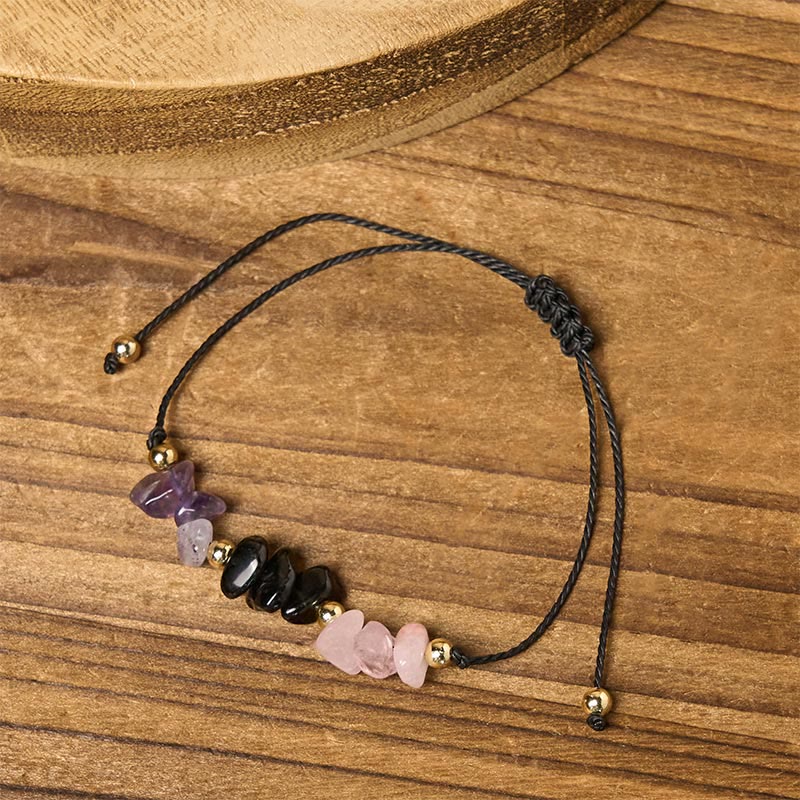 Braccialetto di corda con carta empatica, Buddha Stones, ametista, tormalina nera, quarzo rosa - Image 3