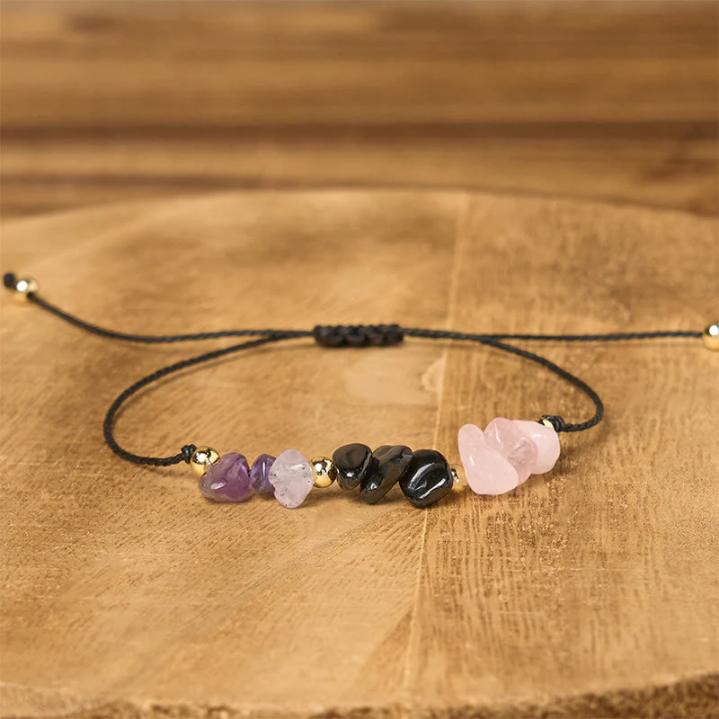 Braccialetto di corda con carta empatica, Buddha Stones, ametista, tormalina nera, quarzo rosa - Image 4