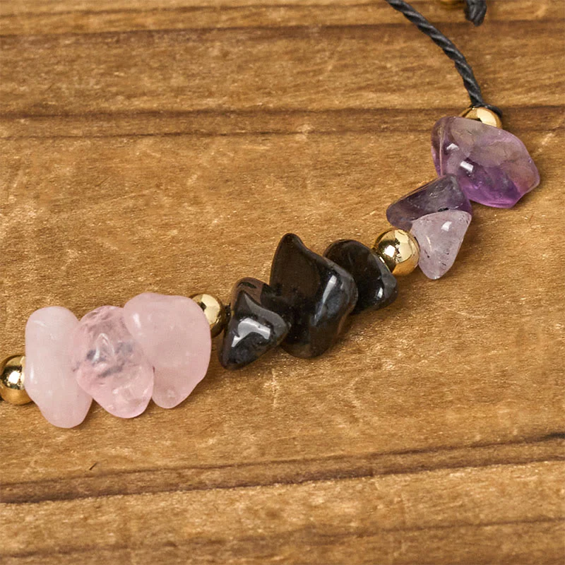Braccialetto di corda con carta empatica, Buddha Stones, ametista, tormalina nera, quarzo rosa - Image 5
