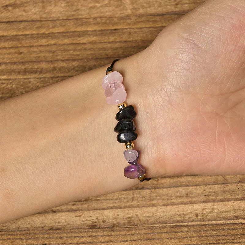 Braccialetto di corda con carta empatica, Buddha Stones, ametista, tormalina nera, quarzo rosa - Image 6