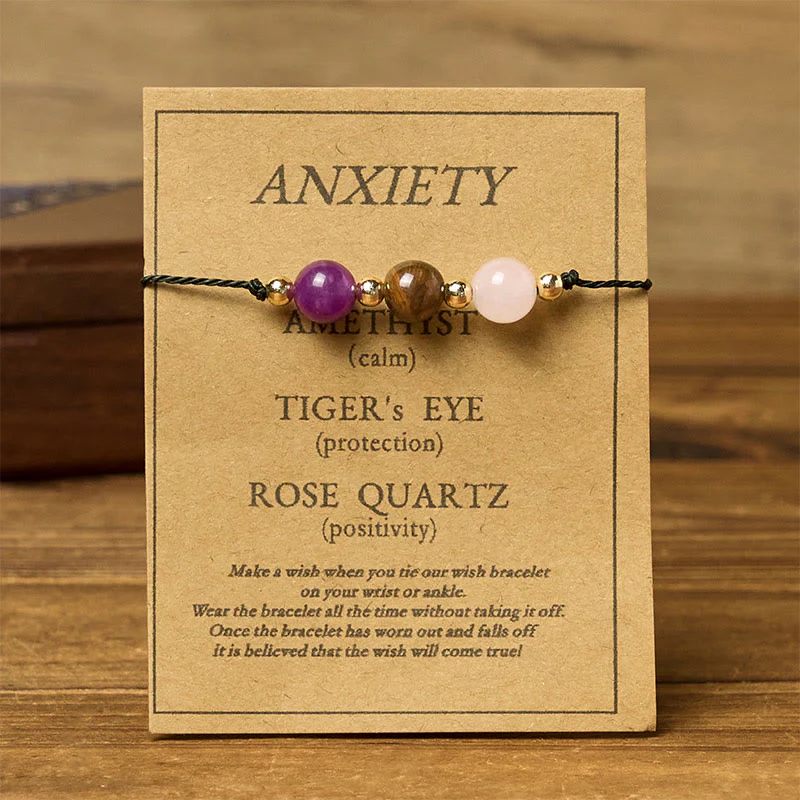 Braccialetto di corda con carta protettiva anti-ansia, Buddha Stones, ametista, occhio di tigre, quarzo rosa - Image 12