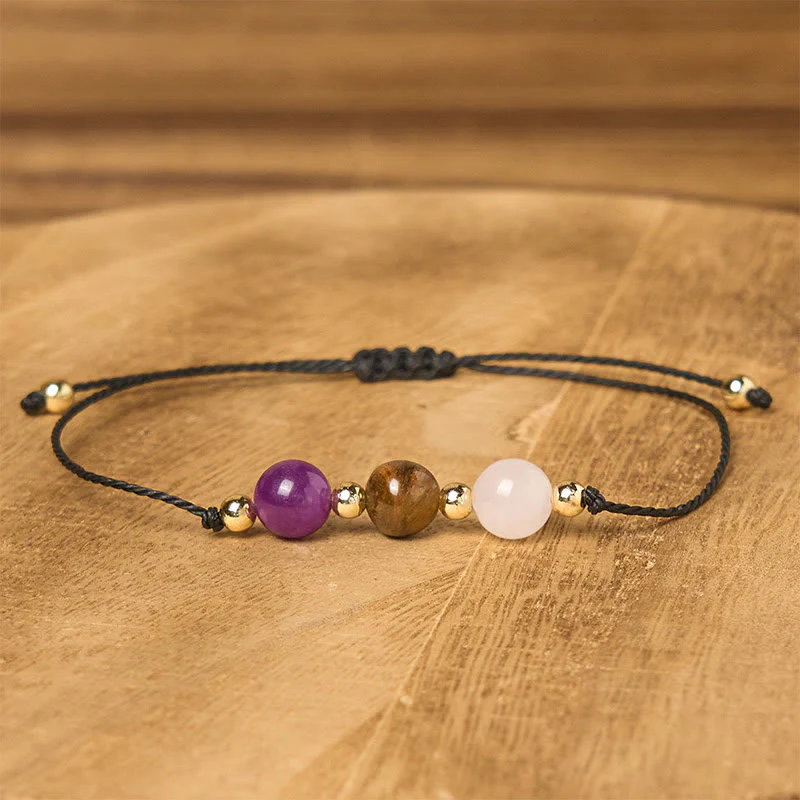 Braccialetto di corda con carta protettiva anti-ansia, Buddha Stones, ametista, occhio di tigre, quarzo rosa - Image 13