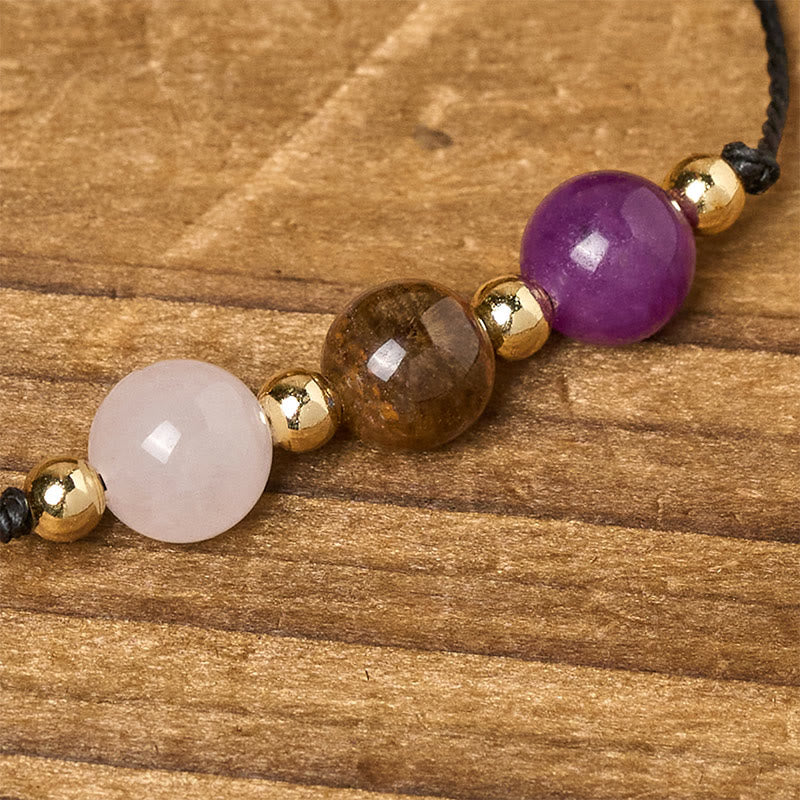 Braccialetto di corda con carta protettiva anti-ansia, Buddha Stones, ametista, occhio di tigre, quarzo rosa - Image 15