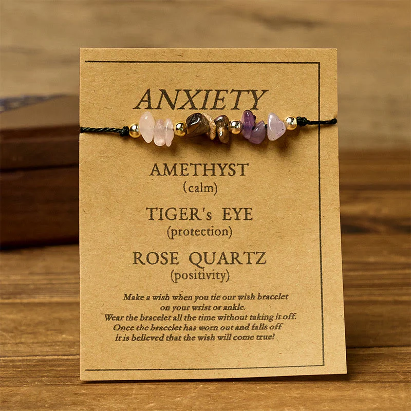 Braccialetto di corda con carta protettiva anti-ansia, Buddha Stones, ametista, occhio di tigre, quarzo rosa - Image 2