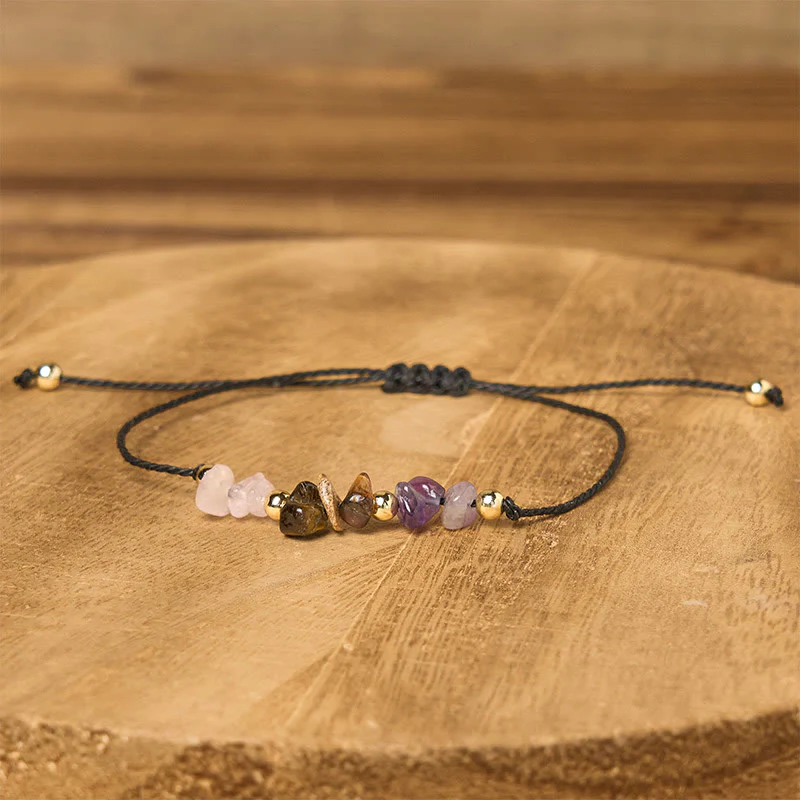 Braccialetto di corda con carta protettiva anti-ansia, Buddha Stones, ametista, occhio di tigre, quarzo rosa - Image 3