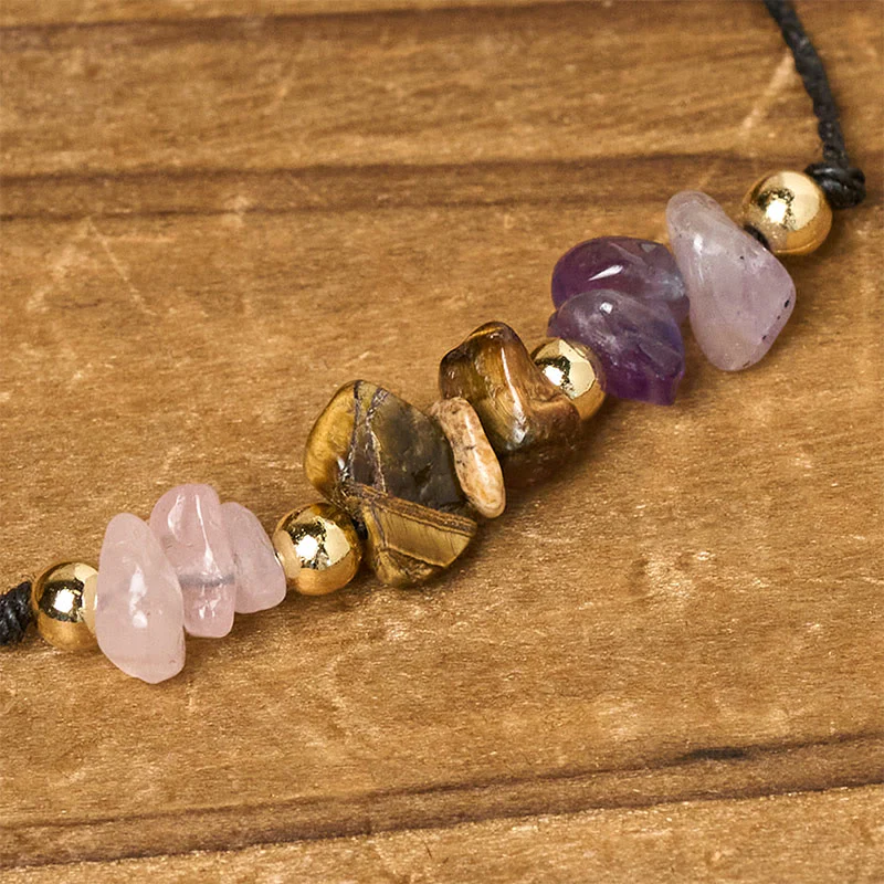 Braccialetto di corda con carta protettiva anti-ansia, Buddha Stones, ametista, occhio di tigre, quarzo rosa - Image 5