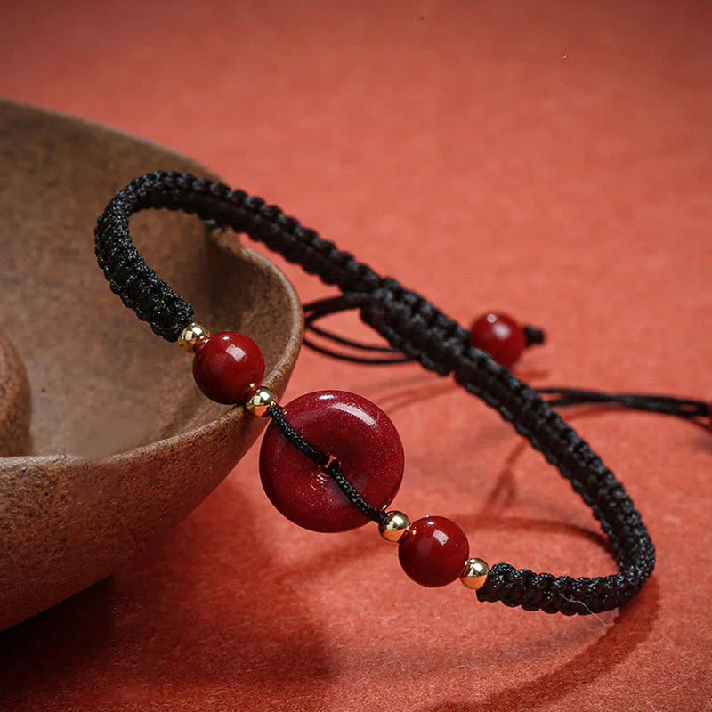 Braccialetto di corda di benedizione con fibbia della pace in cinabro naturale Buddha Stones - Image 9