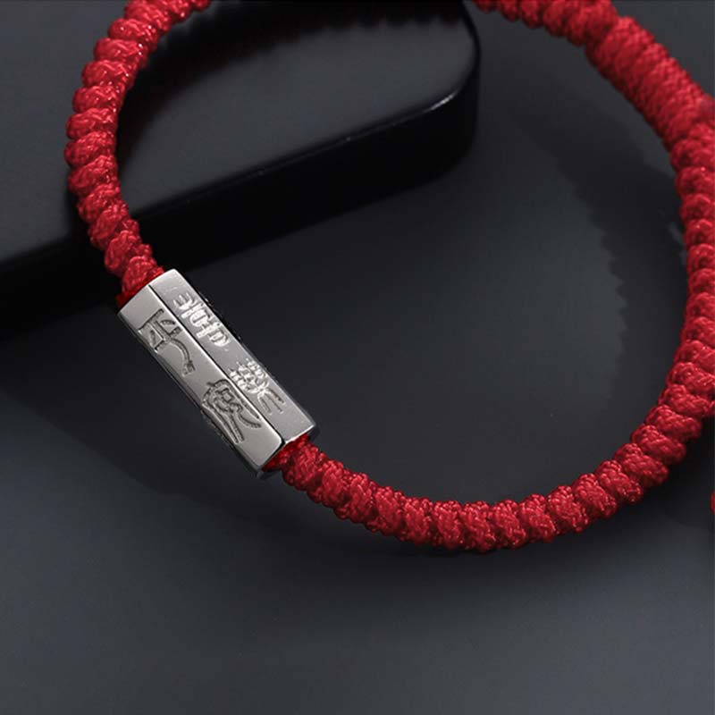 Braccialetto di corda di benedizione con incisione di lettere in argento sterling 925 Buddha Stones - Image 6
