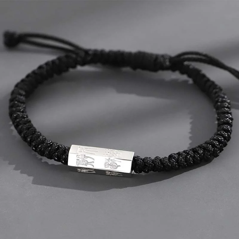 Braccialetto di corda di benedizione con incisione di lettere in argento sterling 925 Buddha Stones - Image 8