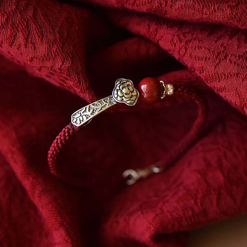 Braccialetto di corda di benedizione in argento sterling 925 con Buddha Stones cinabro - Image 3