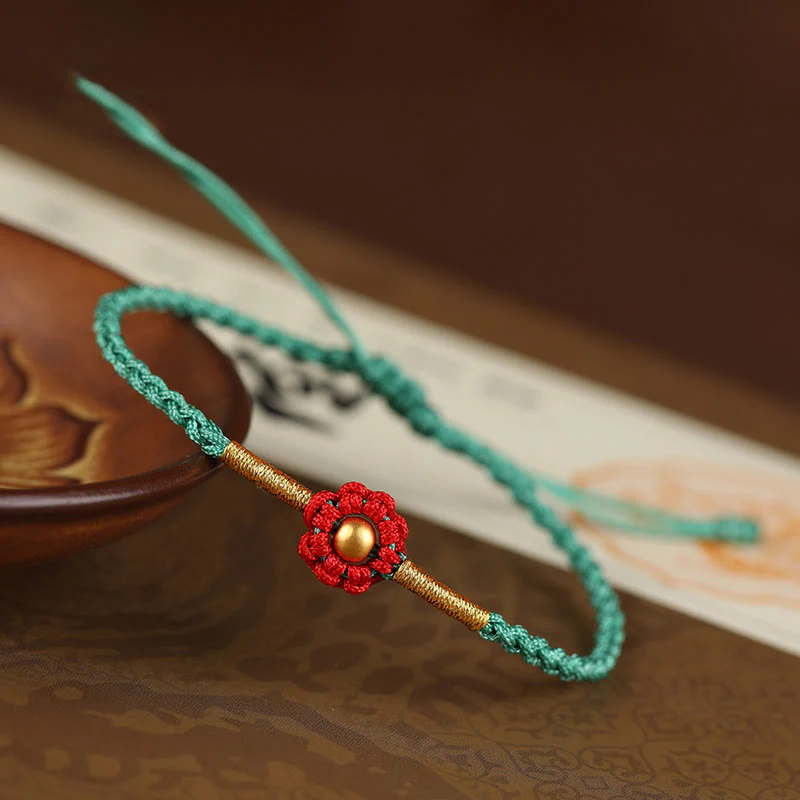 Braccialetto di corda di protezione della fortuna con design a fiori fatto a mano con perline in oro 999 Buddha Stones - Image 13
