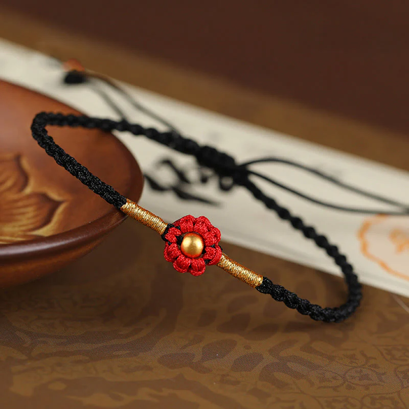 Braccialetto di corda di protezione della fortuna con design a fiori fatto a mano con perline in oro 999 Buddha Stones - Image 15