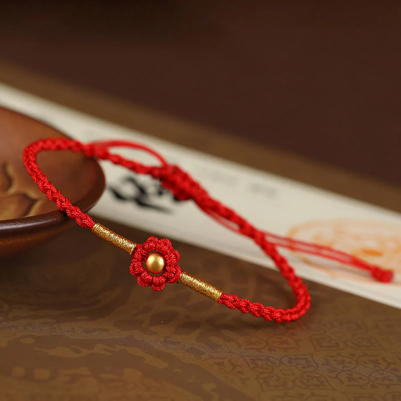 Braccialetto di corda di protezione della fortuna con design a fiori fatto a mano con perline in oro 999 Buddha Stones - Image 4