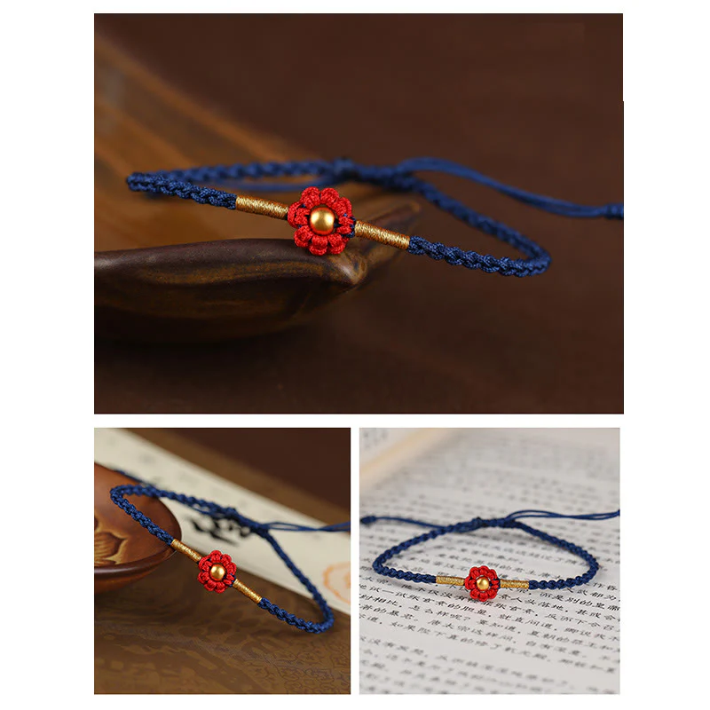 Braccialetto di corda di protezione della fortuna con design a fiori fatto a mano con perline in oro 999 Buddha Stones - Image 9