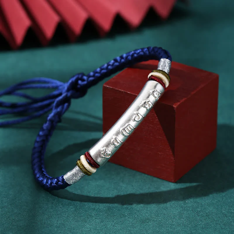 Braccialetto di corda di protezione e forza Om Mani Padme Hum in argento sterling 999 Buddha Stones - Image 13