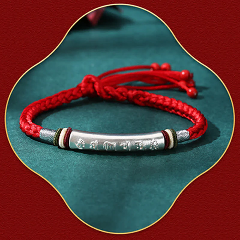 Braccialetto di corda di protezione e forza Om Mani Padme Hum in argento sterling 999 Buddha Stones - Image 6