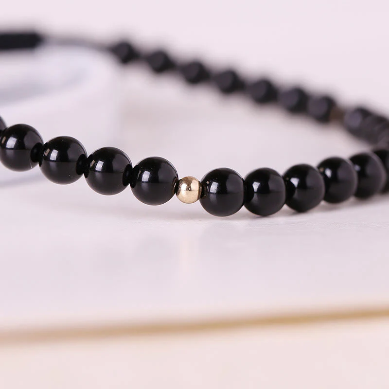 Braccialetto di corda di realizzazione con piccole perle di ossidiana nera Buddha Stones - Image 13