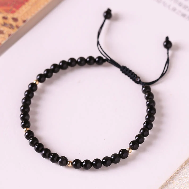 Braccialetto di corda di realizzazione con piccole perle di ossidiana nera Buddha Stones - Image 2
