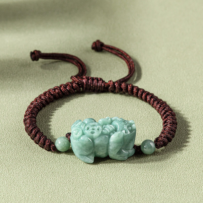 Braccialetto di corda intrecciata con Buddha Stones King Kong in giada naturale PiXiu fatto a mano - Image 10