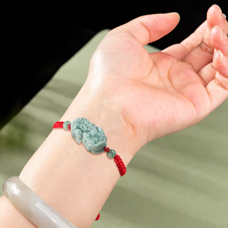 Braccialetto di corda intrecciata con Buddha Stones King Kong in giada naturale PiXiu fatto a mano - Image 3