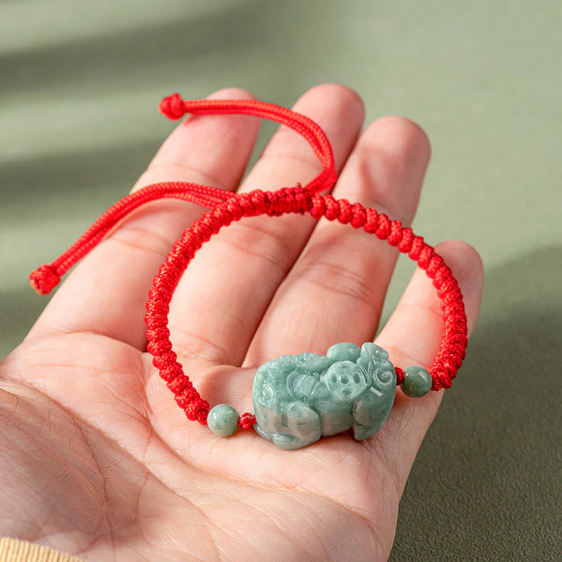 Braccialetto di corda intrecciata con Buddha Stones King Kong in giada naturale PiXiu fatto a mano - Image 4