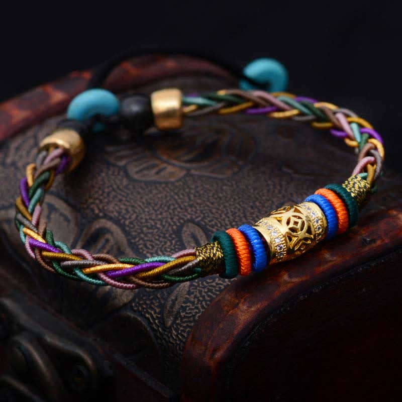 Braccialetto di corda intrecciata con moneta di rame con nodo a otto fili fatto a mano in pietre Buddha Stones tibetano - Image 2