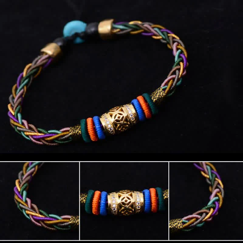 Braccialetto di corda intrecciata con moneta di rame con nodo a otto fili fatto a mano in pietre Buddha Stones tibetano - Image 7
