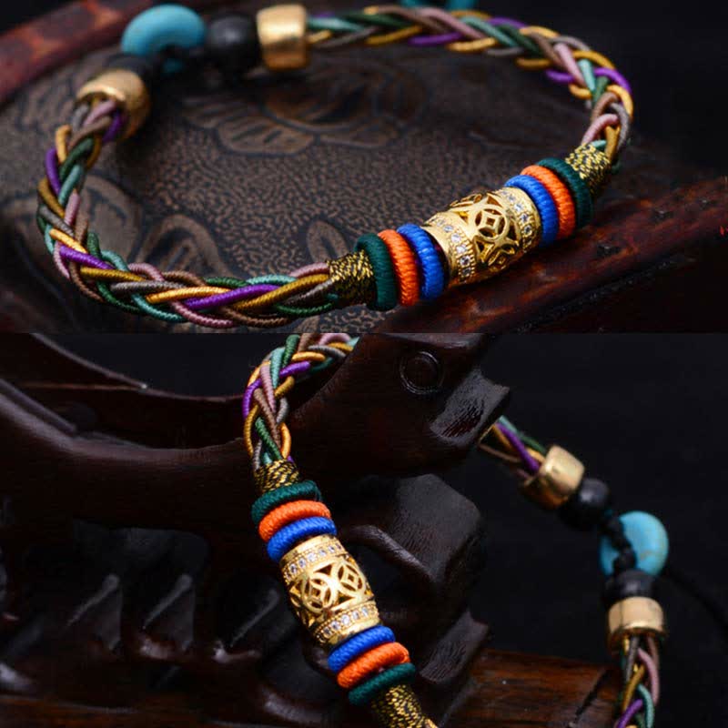 Braccialetto di corda intrecciata con moneta di rame con nodo a otto fili fatto a mano in pietre Buddha Stones tibetano - Image 8