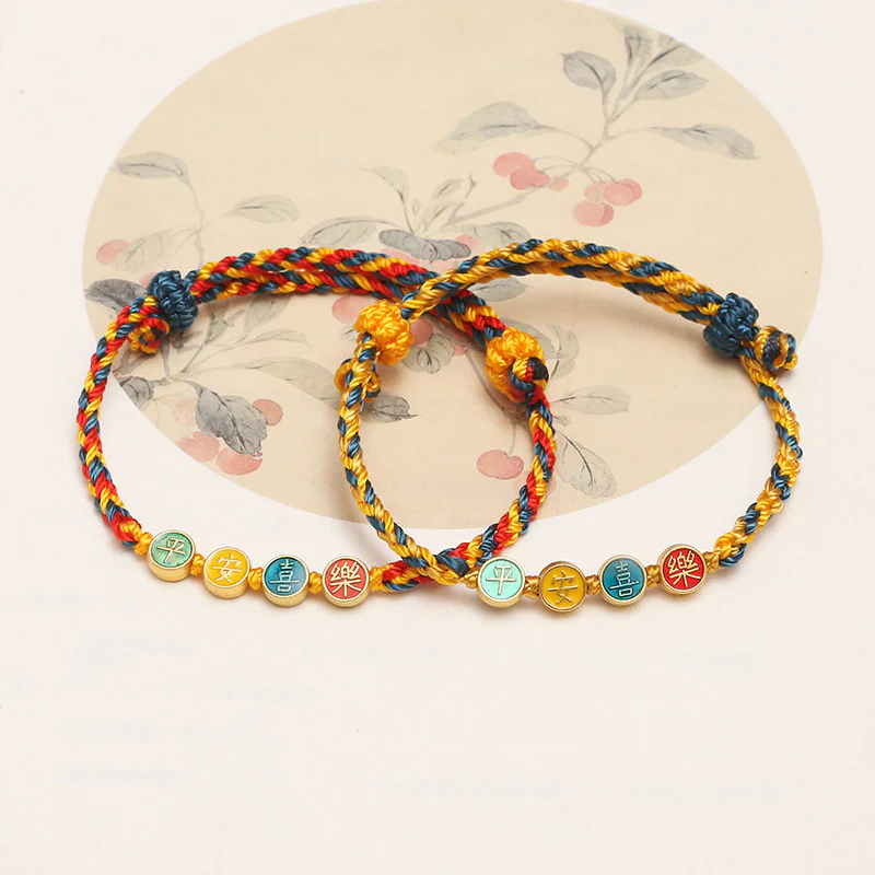 Braccialetto di corda intrecciata di protezione pace e gioia con fili colorati Dunhuang fatti a mano Buddha Stones - Image 11
