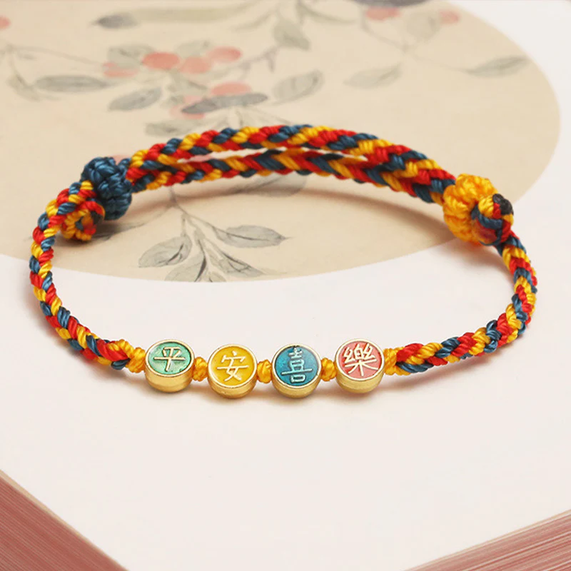 Braccialetto di corda intrecciata di protezione pace e gioia con fili colorati Dunhuang fatti a mano Buddha Stones - Image 3