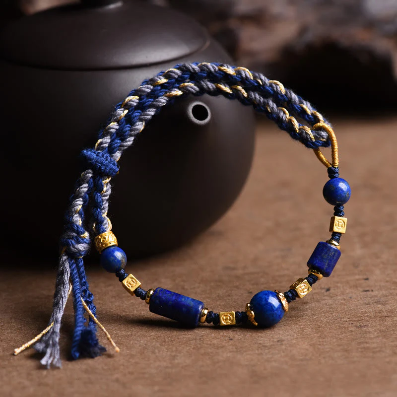 Braccialetto di corda positiva con perline di lapislazzuli e lazurite naturale fatto a mano Buddha Stones - Image 2