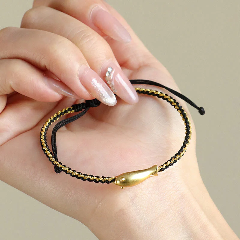 Braccialetto di corda protettiva con pesce koi portafortuna in argento sterling 999 Buddha Stones - Image 11