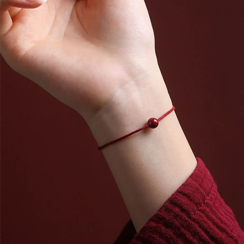 Braccialetto di corda rossa con benedizione in agata rossa naturale e cinabro Buddha Stones - Image 4